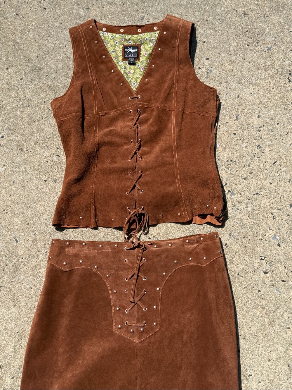 Vintage MaXima Two Piece Western 
Brown Suede Lace-Up Skirt - Women Skirts - Picture 4 of 16
